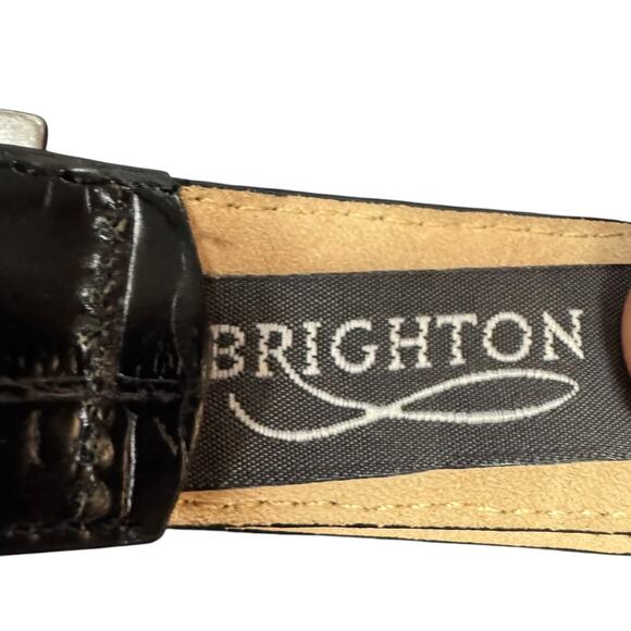 Brighton Black Leather Belt Croc Alligator Embossed Silver Buckle Size M/L 32 - Picture 8 of 9